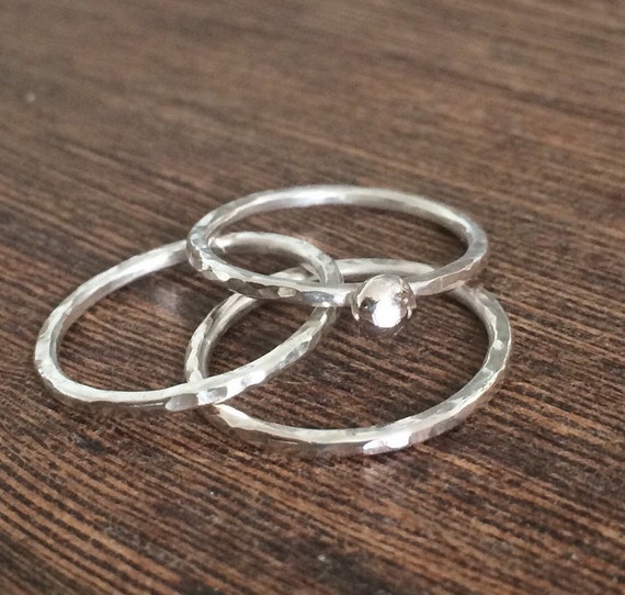 Sterling Silver Stacking Ring Set Melty Love Heart Stacking Ring Set
