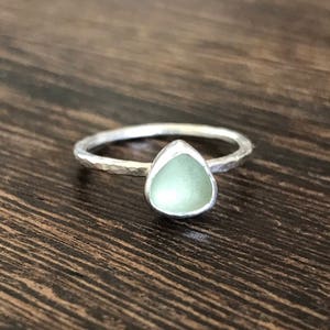 Sea glass ring, Cornish seaglass, seaglass ring, rare sea glass stacking ring, sea glass stacking ring, pale green stacker ring, Cornwall