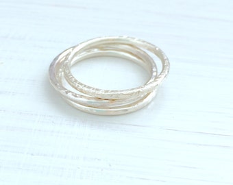 Silver stacking rings, stacking ring set, simple stacking ring, beaten stacking ring, hammered silver ring, silver wedding band
