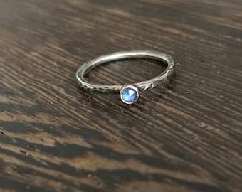 Moonstone ring, moonstone stack ring, rose cut moonstone ring, rustic stacking ring, rainbow moonstone, gemstone ring, June birthstone gift