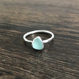 sea glass ring, rare blue sea glass ring, blue seaglass ring, rare sea glass ring, mint, Cornish seaglass stacking ring,