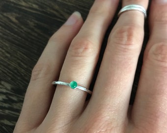 Emerald ring, green stone ring, may birthstone ring, raw emerald stacking ring, delicate emerald ring, birthday gift, gift for sister,