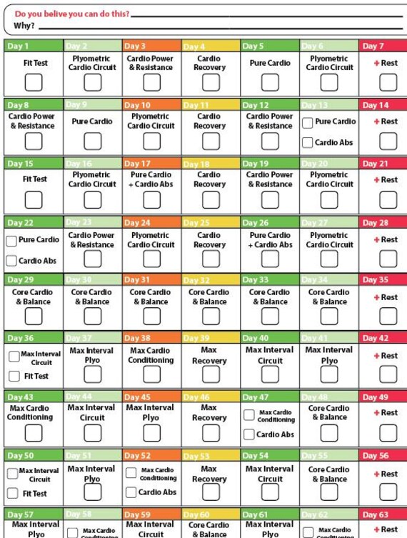 Insanity Kit Fit Test Logs Workout Calendar Measurement