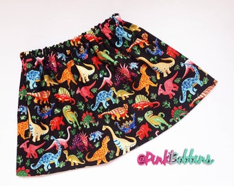 Falda de dinosaurio con estampado atrevido, algodón negro, ropa para niñas.