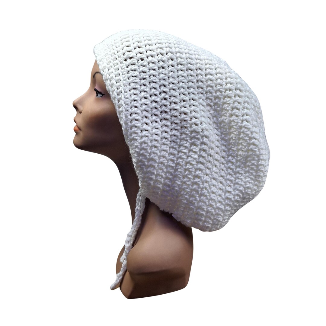 White Drawstring Loc Tam | Slouchy Hat | Dreadlock Hat | Dreads | Loc ...