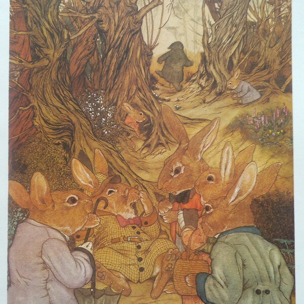 Wind in the Willows Original Vintage Print from 1980 - Impatient Mole tramples through the Rabbits Private Road remarking "Onion Sauce"