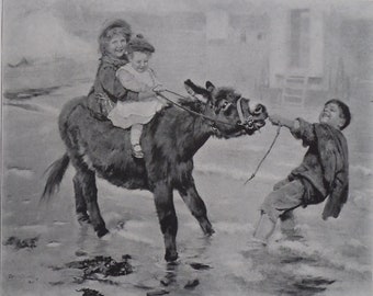 Boys on a Donkey Turkish Tents in Background Matted Engraving Art Print 1899 The Turcomans Steed Children of TURKESTAN TURKEY