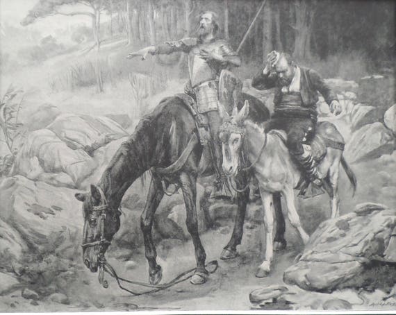 Don Quixote And Sancho Panza Antique Print 14 Cervantes Etsy
