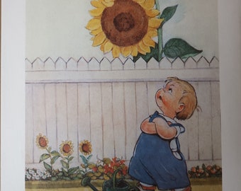 Mabel Lucie Attwell Vintage Children's Print -  Bunty and the Sunflowers