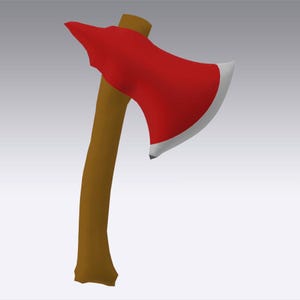 Pode incluir: Um machado vermelho com borda branca e cabo de madeira castanho. A cabe&ccedil;a do machado &eacute; vermelha vibrante, contrastando com a borda branca e o cabo castanho. O design &eacute; simples e limpo, com foco na funcionalidade da ferramenta.