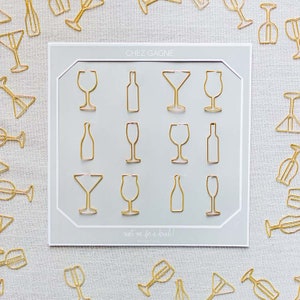 Gold Cocktail Paper Clips - Wine, Martini, Champagne Paper Clips