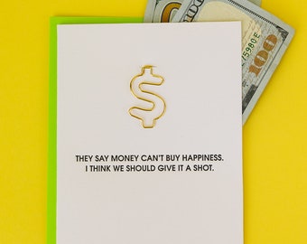 Geld kann Glück nicht kaufen - Büroklammer Letterpress Karte