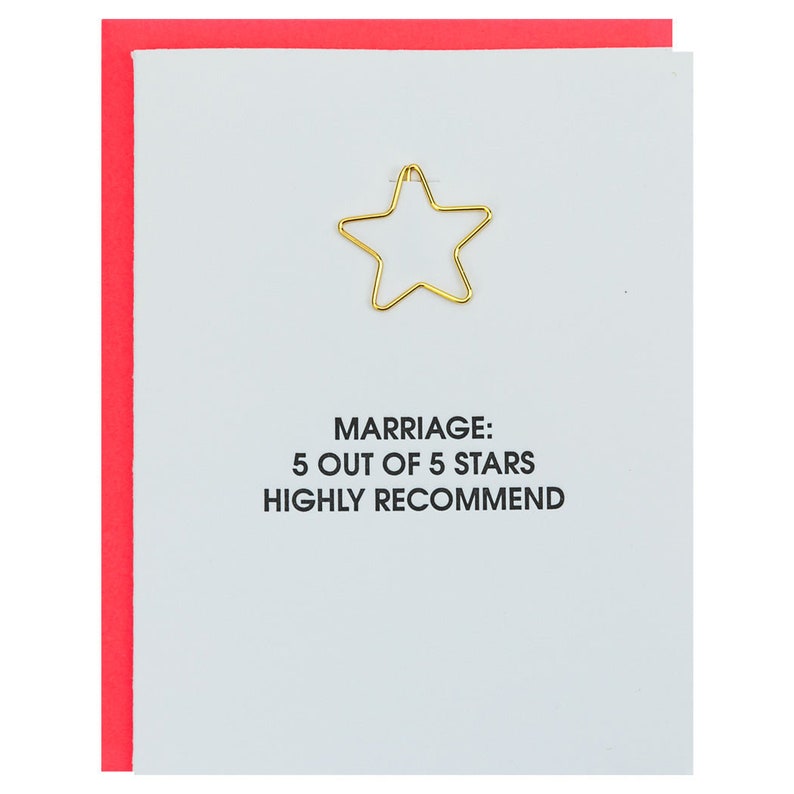 Marriage 5 Out Of 5 Stars. Highly Recommend Star Paper Clip Letterpress Card image 1