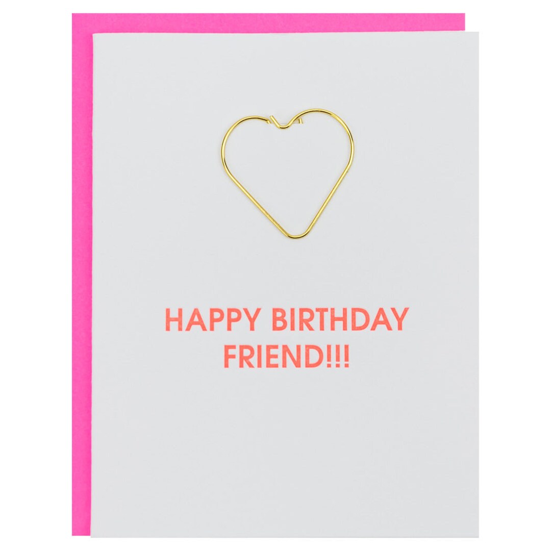 happy birthday friend heart Images High Quality Grahic Happy Birthday Friend Heart Paper Clip Letterpress Card - Etsy