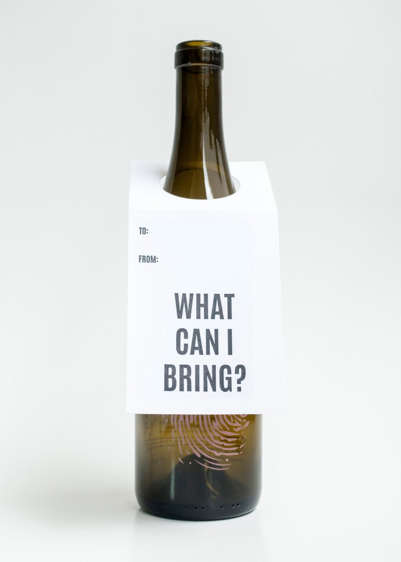Set of Three Funny What Can I Bring Wine and Spirit Letterpress Tags