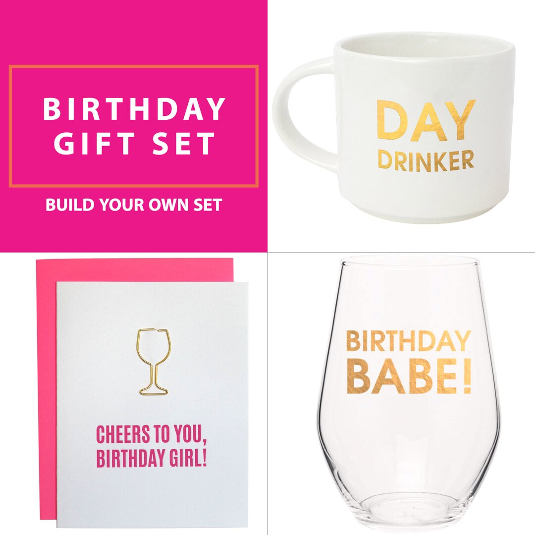 Birthday Gift Set Wine Glass Mug & Card Etsy