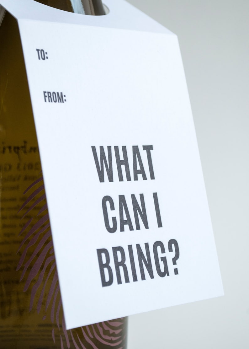 Set of Three Funny What Can I Bring Wine and Spirit Letterpress Tags