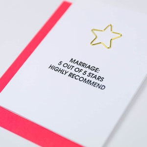 Marriage 5 Out Of 5 Stars. Highly Recommend Star Paper Clip Letterpress Card image 3