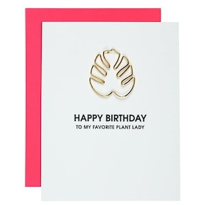 Feliz Aniversário Plant Lady - Cartão de Clipe de Papel Letterpress
