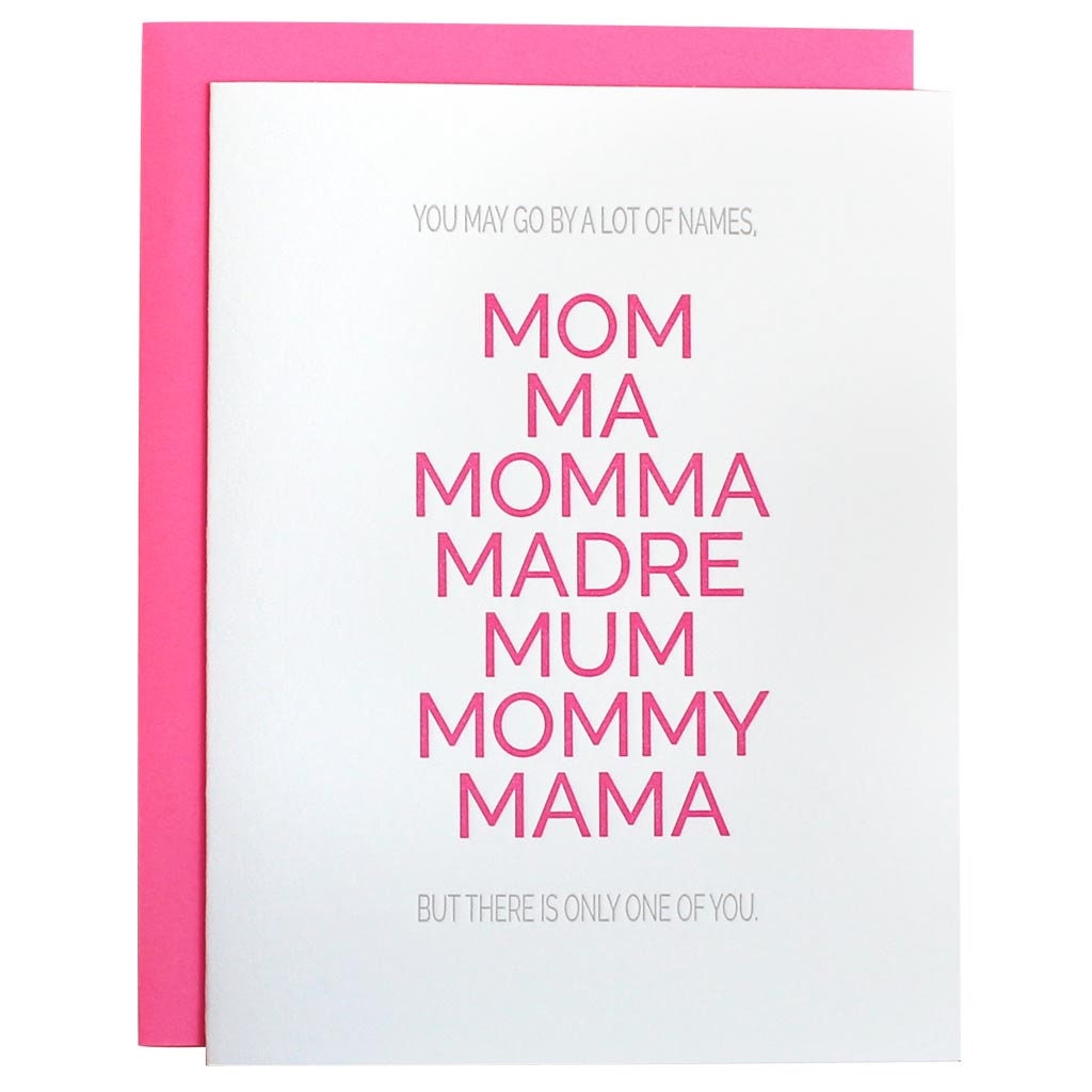 Sweet Mothers Day Mother By Many Names Letterpress Card Etsy 