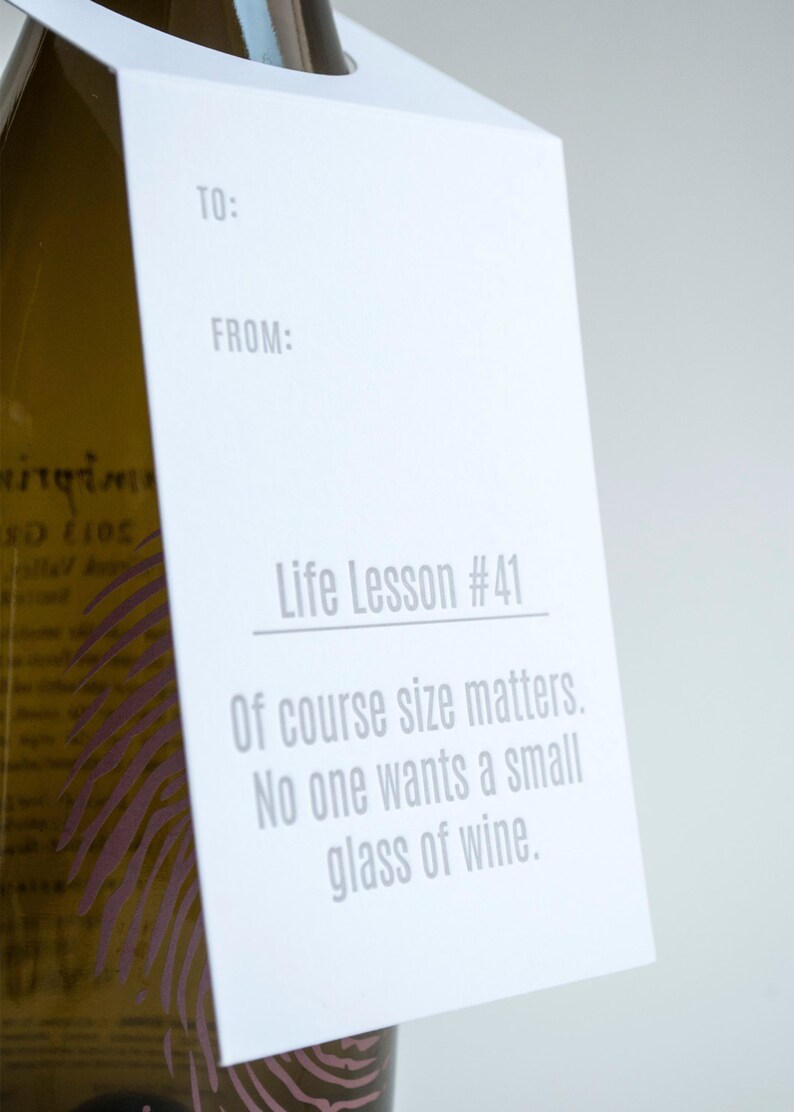 Wine Letterpress Tags Size Matters Funny Wine Tag Life Lesson #41 Set of Three