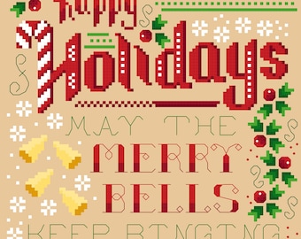 Happy Holidays cross stitch pattern