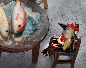 OOAK Ceramic Bird Sculpture: Carnival Figurine by Dorota Urbaniak-Pelka