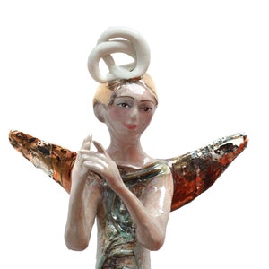Ceramic Angel Wall Sculpture: Golden-Haired &quot;Parallel World&quot; Collection