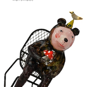 Teddy bear is not sleeping today - Sitting figure on a chair - sculpture from the &quot;Parallel World&quot; collection - Cela37