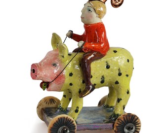 OOAK Ceramic Pig Sculpture: Art Doll by Dorota Urbaniak-Pelka