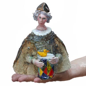 Handmade Ceramic Harlequin Sculpture: Yellow Duck, OOAK Art Figurine