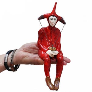 Venetian Boy in Red – Ceramic Sculpture – OOAK Figurine – Handmade Art from the Parallel World – Home Decor by Dorota Urbaniak-Pełka