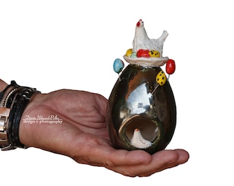 Easter egg with a hen - everyone's dream - ceramic sculpture from the "Parallel world" collection- Cela37