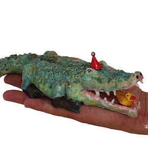 Handmade Ceramic Crocodile Sculpture: OOAK Fireclay Art, &#39;Parallel World&#39;