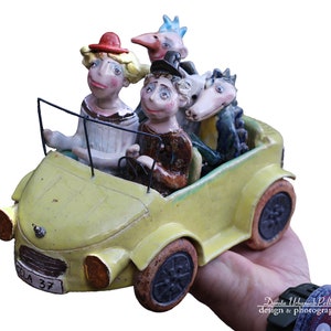 Exotic automotive quintet - Together on the road - a small  ceramic sculpture from the &quot;Parallel world&quot; collection.