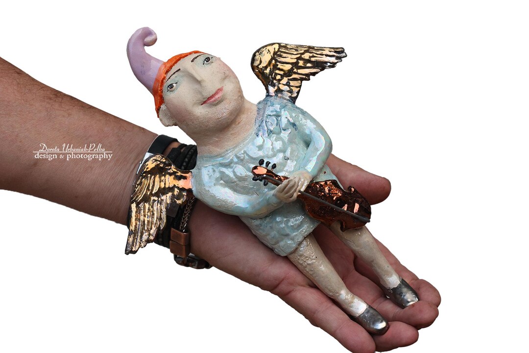 Ceramic Angel Wall Sculpture: Copper Violin, Fireclay Art - Etsy