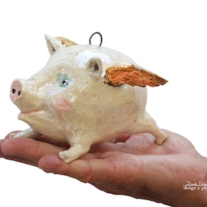 Flying Pig Ceramic Sculpture: Handcrafted Hanging Ornament