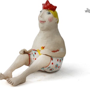 Boy Jo Ceramic Sculpture: &quot;Parallel World&quot; Art Figurine with Duck