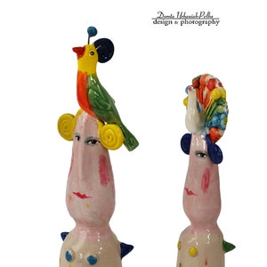 Uwaga, uwaga, niesamowita papuga i paw - 2 sztuki - figurki ceramiczne - &quot;Palce&quot; - kolekcja &quot;Świat równoległy&quot;