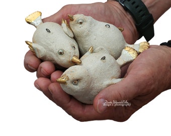 Ceramic Hanging Birds (Set of 3) - Chamotte Clay Wall Sculpture