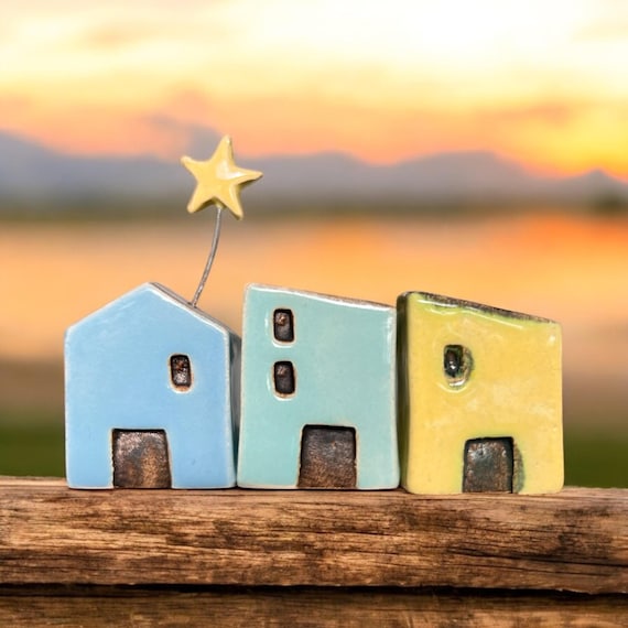 Handmade Ceramic Decorative House Set - Colorful and Modern Design