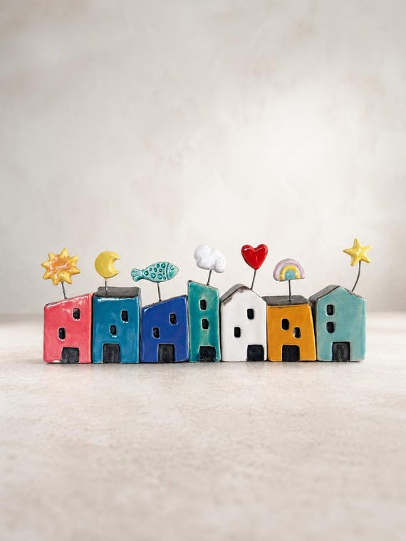 Handmade ceramic house / handcrafted wall decoration / personalized symbols / Sardinian handicrafts / handmade gift