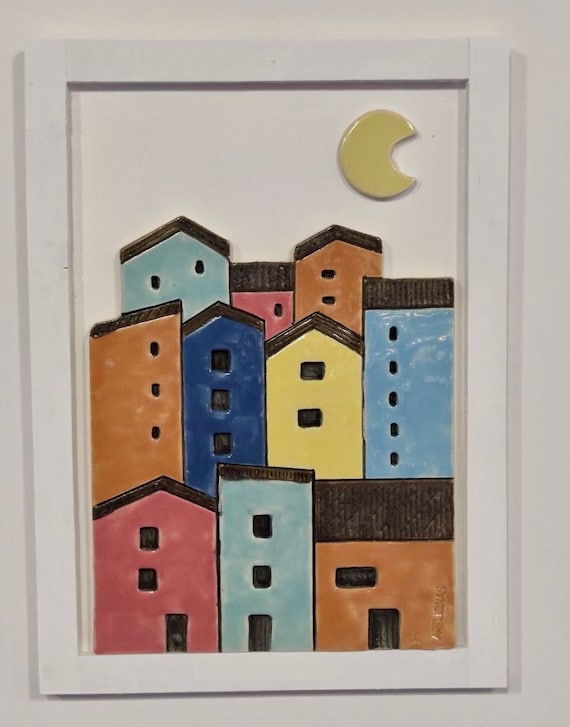 Landscape painting of ceramic houses