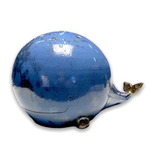 Sculpture baleine bleue XL en céramique.