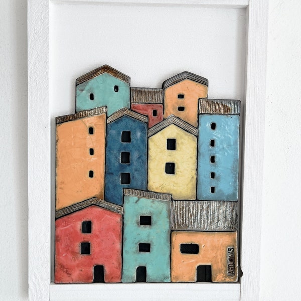 Quadro paesaggio case in ceramica