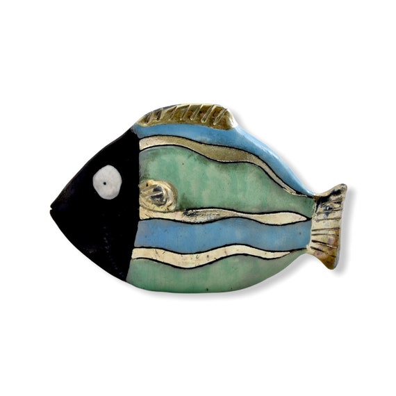 Sculpture Fish S slab ceramic sculpture. Seaside house fish ornament