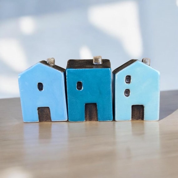 Set of colorful miniature houses in ceramic village