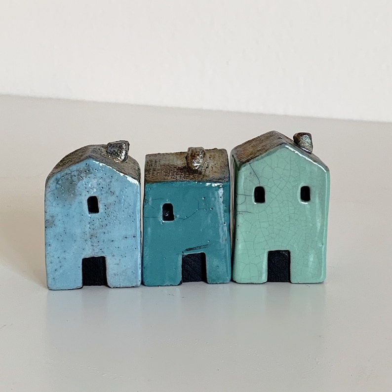 Colorful ceramic village miniature houses set image 1