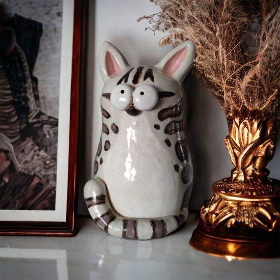 Sculpture Cat L in ceramic/cat flowers/animals handmade in Italy
