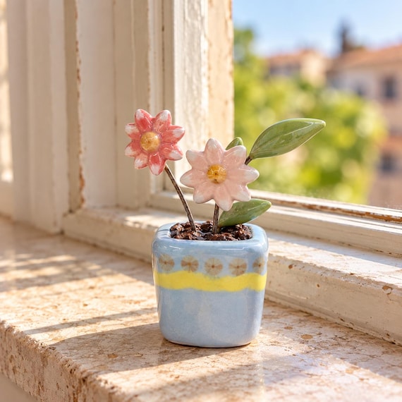 Ceramic Flower Vase – Handmade Miniature – Romantic Decoration – Small Gift Idea